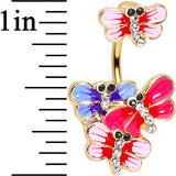Clear Black Gem Gold PVD Multicolor Dragonfly Double Mount Belly Ring