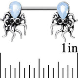 14G 9/16 Light Blue Faux Opal Whimsical Octopus Nipple Ring Set