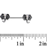 14G 9/16 White Faux Opal Elegant Elephant Nipple Ring Set