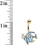 Blue Gem White Orb Gold PVD Fashionable Fishy Belly Ring