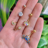 14G 7/16 Aurora Gem Gold Tone Moon Spiral Twister Belly Ring