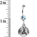 Aqua Gem Love Life Be Brave Leaf Steampunk Gears Dangle Belly Ring