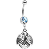 Aqua Gem Love Life Be Brave Leaf Steampunk Gears Dangle Belly Ring
