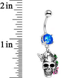 Blue Faux Opal Beautiful Butterfly Rose Flower Skull Dangle Belly Ring