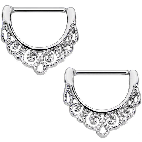14G 9/16 Stainless Steel Fancy Filigree Nipple Clicker Set