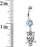Aqua Blue Gem Celtic Knot Perched Owl Dangle Belly Ring