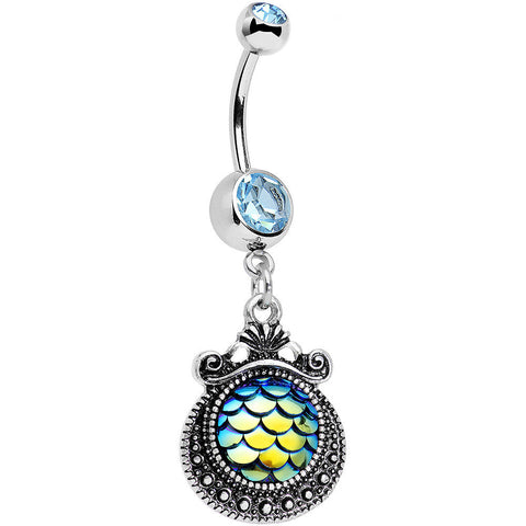 Aqua Gem Iridescent Blue Green Mermaid Scales Dangle Belly Ring