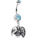 Aqua Blue Gem Paisley Love Locket Heart Dangle Belly Ring