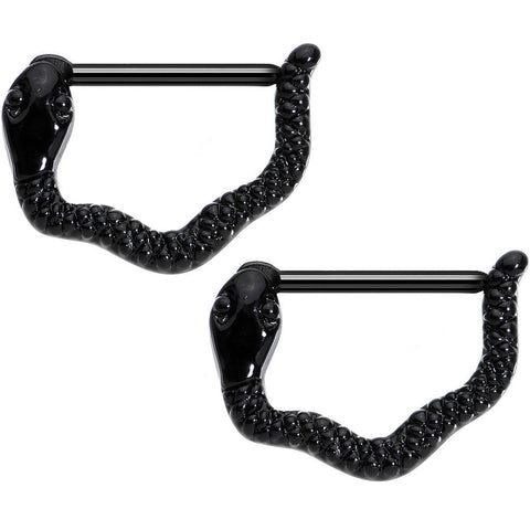14G 9/16 Black Anodized Slithering Snake Nipple Clicker Set