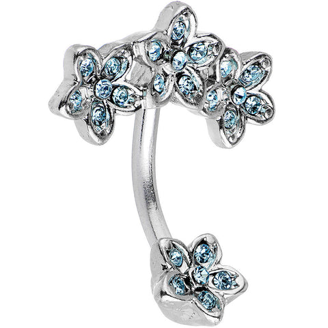 Aqua Blue Gem Flippy Flower Reversbile Top Mount Belly Ring