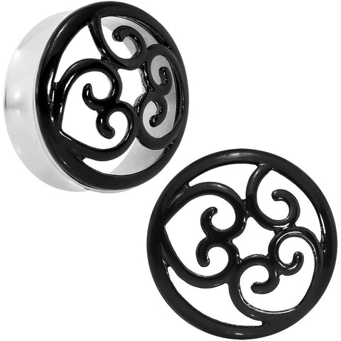 30mm Steel Black Filigree Duet Heart Saddle Plug Set