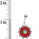 Blue Red Southwestern Holly Holiday Flower Belly Ring