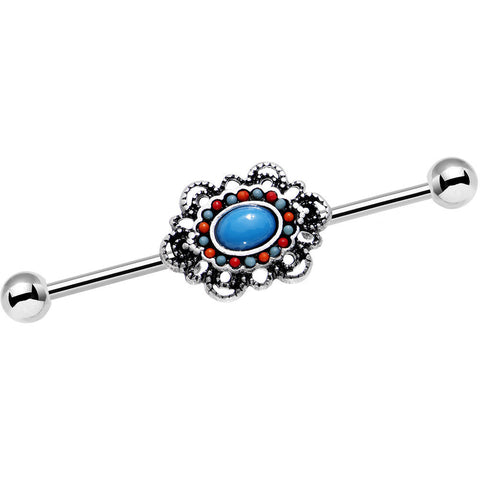 14G Faux Turquoise Fancy Western Brooch Industrial Barbell 38mm