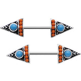 14G 9/16 Blue and Orange Artistic Deco Arrowhead Nipple Ring Set