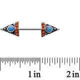 14G 9/16 Blue and Orange Artistic Deco Arrowhead Nipple Ring Set