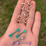 14G 9/16 Teal Gem Blue Anodized Barbell Nipple Ring Set