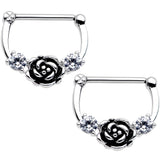 14G 9/16 Clear Gem Kissed Rose Flower Nipple Clicker Set