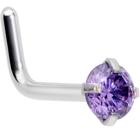 18G 1/4 Purplish 3mm CZ Gem Steel L-Shape Nose Ring