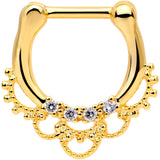 1/4 Clear CZ Gem Gold Tone Anodized Filigree Nipple Clicker Set