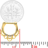 1/4 Clear CZ Gem Gold Tone Anodized Filigree Nipple Clicker Set