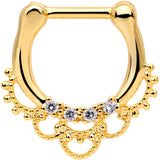 1/4 Clear CZ Gem Gold Tone Anodized Filigree Nipple Clicker Set