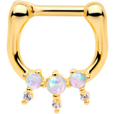 1/4 White Faux Opal Gold Tone Anodized Tri Spike Nipple Clicker Set