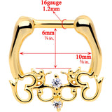 1/4 Clear CZ Gem Gold Tone Anodized Angel Swirl Nipple Clicker Set