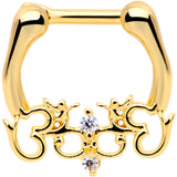 1/4 Clear CZ Gem Gold Tone Anodized Angel Swirl Nipple Clicker Set