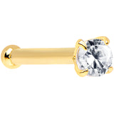 20G 1/4 14k Solid Yellow Gold Clear 2mm Cubic Zirconia Nose Bone