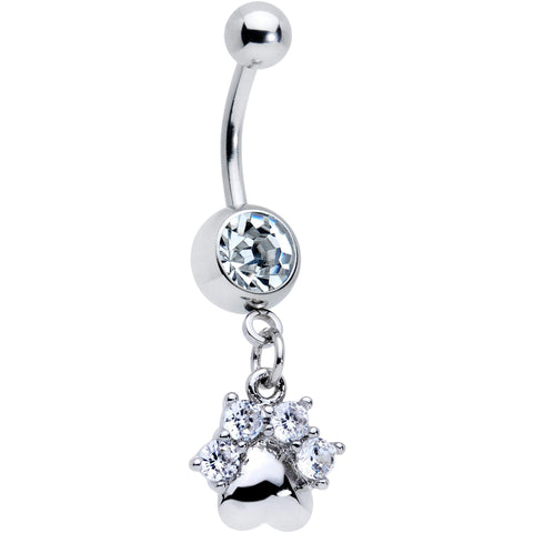 Clear CZ Gem Puppy Dog Paw Dangle Belly Ring