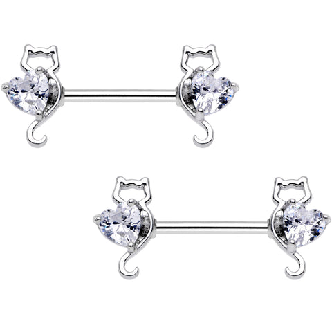 14G 9/16 Kitty Cat Paws Barbell Nipple Ring Set