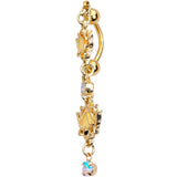Aurora Gem Gold PVD Peaceful Lotus Flower Dangle Top Mount Belly Ring