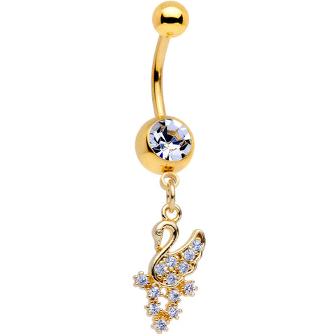 Clear CZ Gem Gold PVD Spirit Swan Dangle Belly Ring