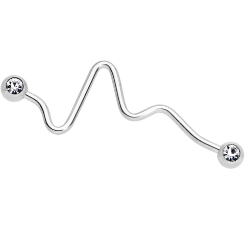 14G Clear Gem Sound Wave Industrial Barbell 35mm
