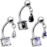 Clear Black Purple CZ Gem Top Mount Dangle Belly Ring Set of 3