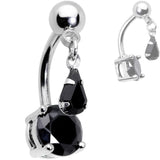 Clear Black Purple CZ Gem Top Mount Dangle Belly Ring Set of 3