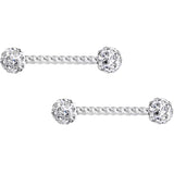 14G Clear Gem Cluster Twisted Horseshoe Barbell Nipple Ring Set