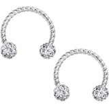 14G Clear Gem Cluster Twisted Horseshoe Barbell Nipple Ring Set