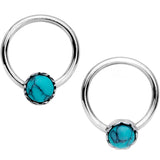 14G Faux Turquoise Southwest Captive Ring Barbell Nipple Ring Set