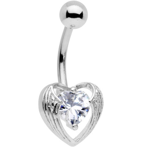 Clear CZ Gem Hugged Heart Belly Ring