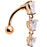 Clear CZ Gem Rose Gold Plated Tri Heart Top Mount Dangle Belly Ring