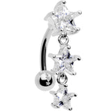 Clear CZ Gem Triple Star Top Mount Dangle Belly Ring