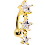 Clear CZ Gem Gold Plated Triple Star Top Mount Dangle Belly Ring