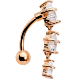 Clear CZ Gem Rose Gold Plated Triple Star Top Mount Dangle Belly Ring