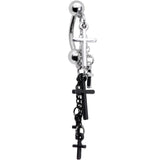 Black Silver Tone Cross Chain Top Mount Dangle Belly Ring