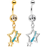 Clear Aqua Gem Gold PVD Encrusted Star Belly Ring Set of 2