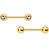 14G Clear CZ Gem Gold Tone Pineapple BCR Barbell Nipple Ring Set