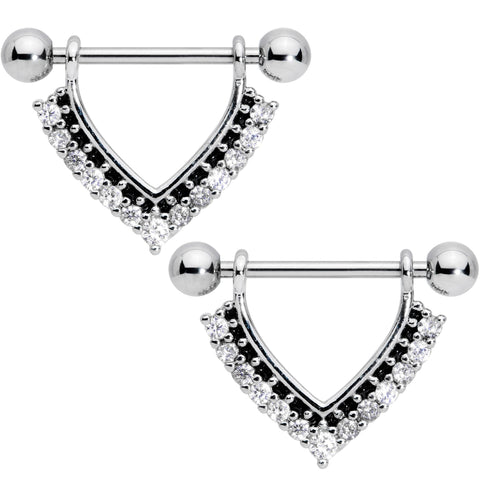 9/16 Clear CZ Gem Sharp Cluster Dangle Nipple Ring Set
