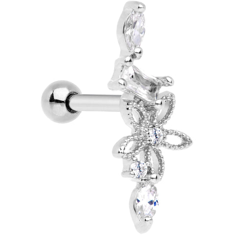 Clear CZ Gem Flower Cascade Cartilage Tragus Earring