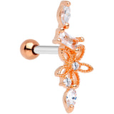 Clear CZ Gem Rose Gold Tone Flower Cascade Cartilage Tragus Earring